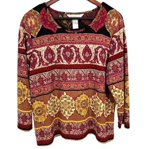 Napa Valley Womens Size XL Metallic Sparkle Stretchy Blouse Shirt Top Red Mature